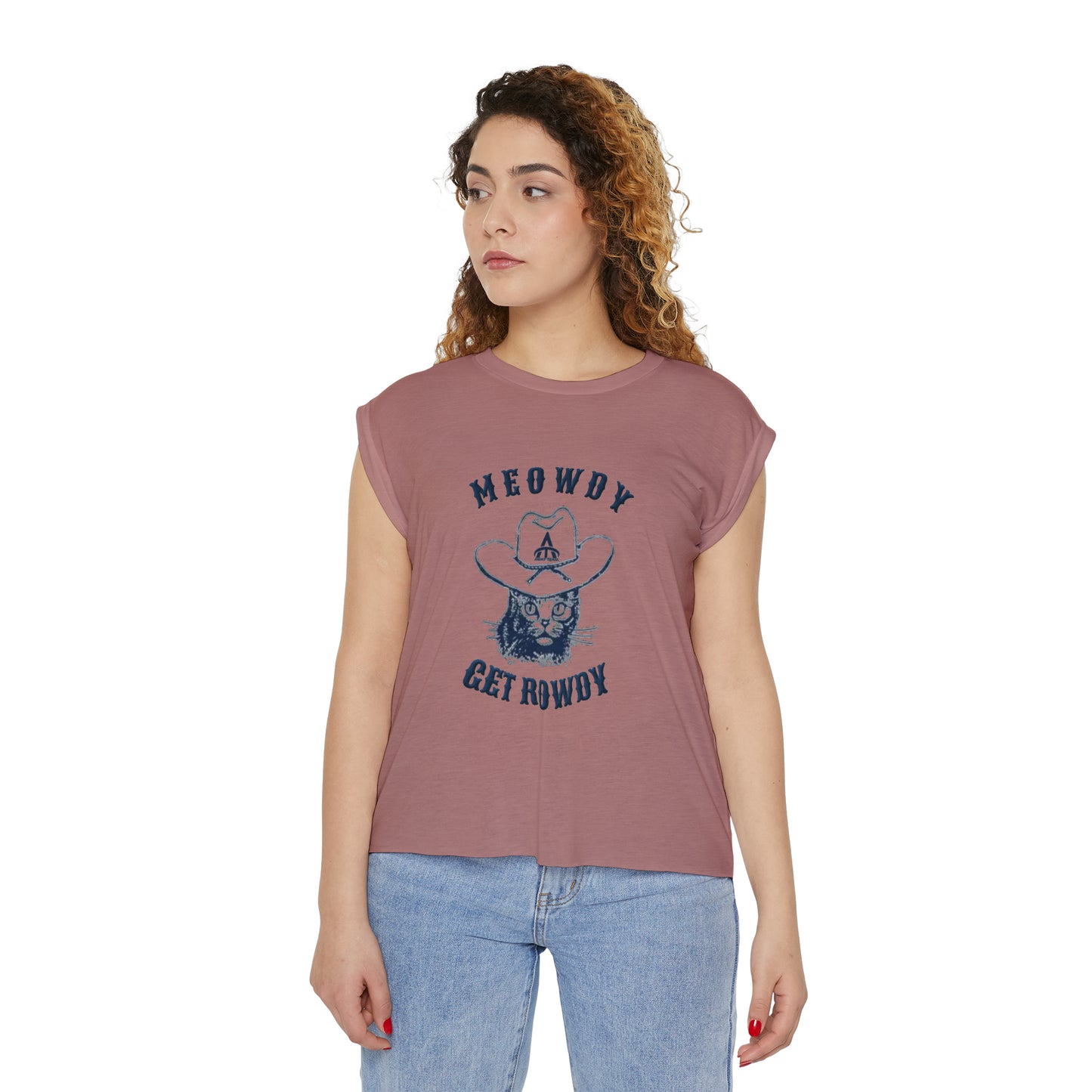 Women’s Meowdy Get Rowdy - Flowy Rolled Cuffs Muscle Tee