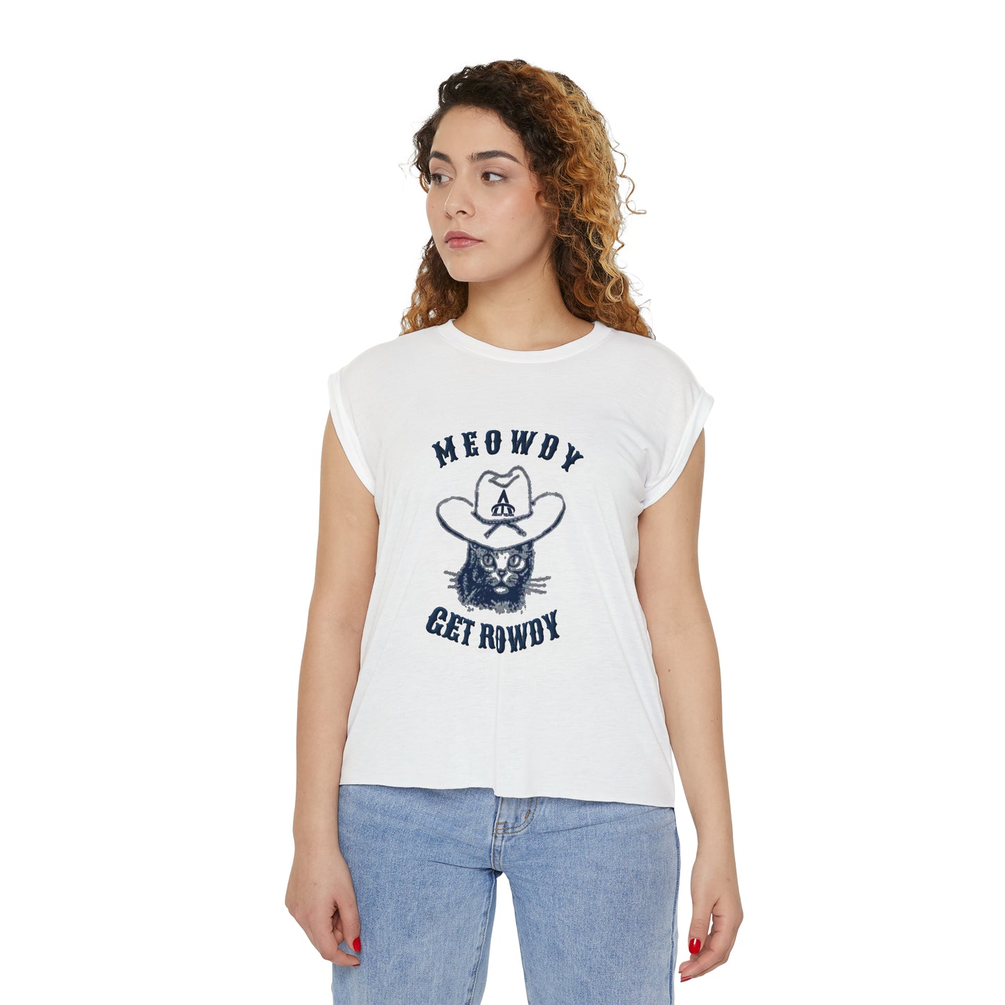 Women’s Meowdy Get Rowdy - Flowy Rolled Cuffs Muscle Tee